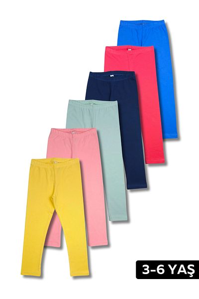 Via Girls Basic Leggings for Children 3-6 Years Full Length |   Girl's 6-Pack Leggings Solid Color