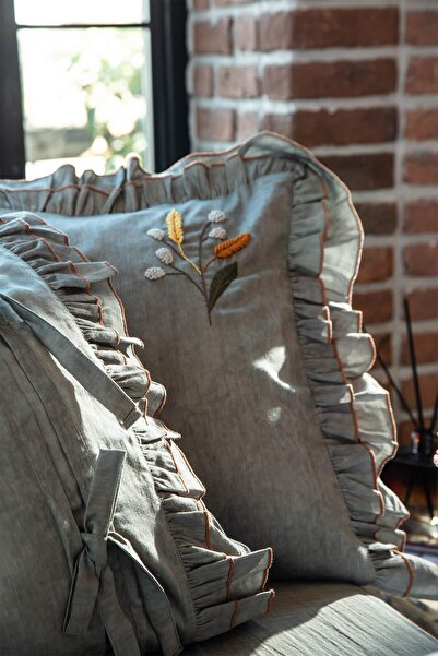 Ecocotton Farah King Size Duvet Cover Set 100% Organic Cotton Satin Piece Paint Hand Embroidered Green 240x220 Cm