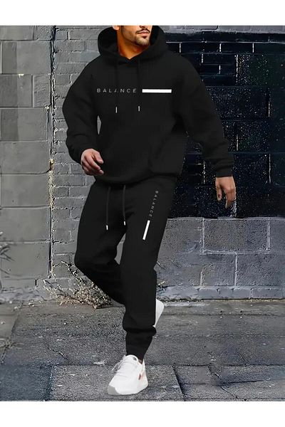 NO 601 Ανδρικό Σετ Φούτερ με κουκούλα Black Balance