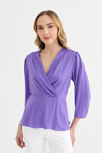 Selen Giyim Kruvaze Omuzları Plili Bluz