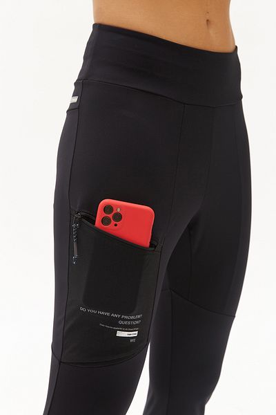 bilcee Jambiere sport negre pentru femei din Lycra cu talie înaltă - cu buzunare, alergare drept în aer liber 0674