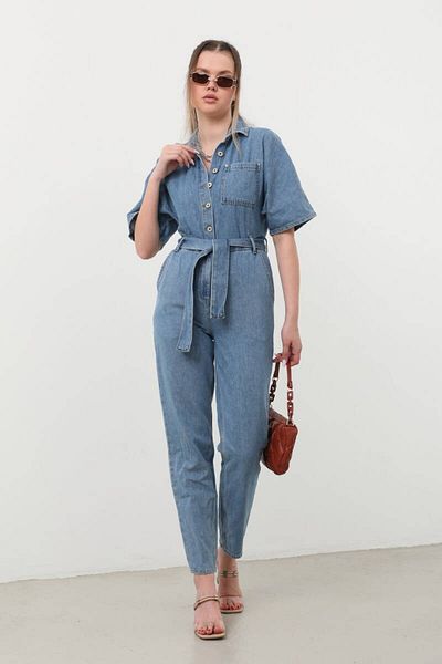 BANNY JEANS Salopetă de damă cu mânecă liliac, albastră