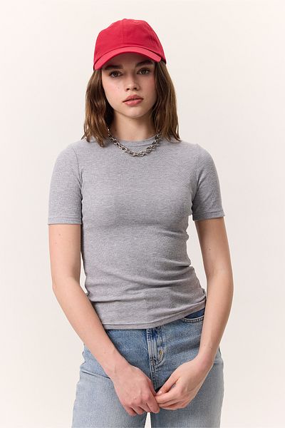 Manuka KURZARM-RIEBEN-BODYSUIT GRAU MELANGE