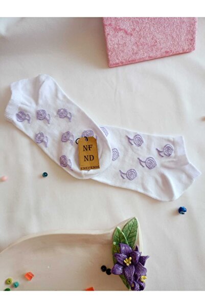 ENEFENDİ 2 чифта дамски чорапи, без шев, памук, къси до глезена, с шарки, размер 36-40, лилави, кафе, бели