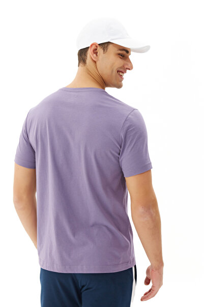 bilcee Ανδρικό μπλουζάκι μωβ με λαιμόκοψη 100% βαμβακερό βασικό μπλουζάκι καθημερινής χρήσης και αθλητικό 8766