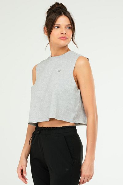 speedlife Tricou crop fără mâneci, gri Melange, cu gât crew - 100% bumbac SF0749