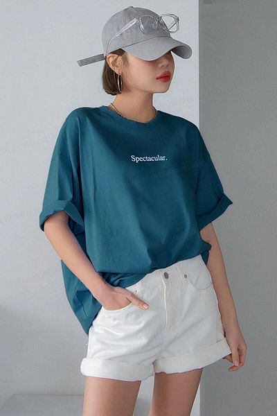 Teenage Millionaire Θεαματικό γυναικείο μπλουζάκι Petrol Green Oversize Salas Boyfriend
