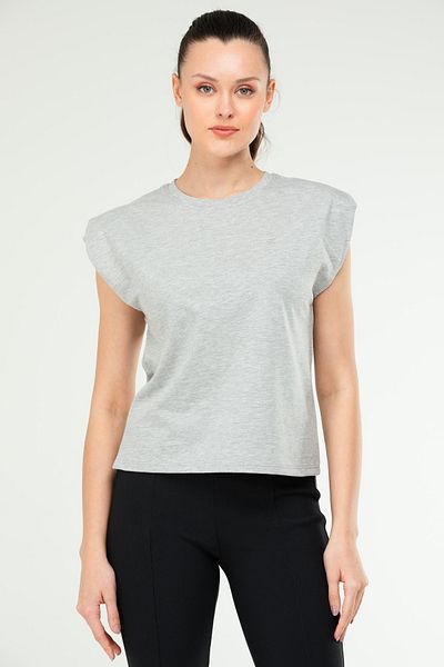 speedlife Gri Melange Oversize Basic 100% bumbac cu decolteu triplu, fără mâneci, căptușit, tricou pentru femei SF0758