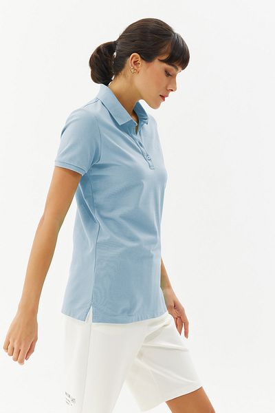 bilcee Tricou din bumbac cu mânecă scurtă, cu guler polo, cu nasturi, albastru 8719