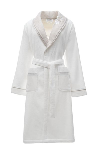 Ecocotton Γυναικείο μπουρνούζι Ayliz 100% οργανικό βαμβάκι, βαμβακερό-λινό, κεντημένη κρέμα στο χέρι