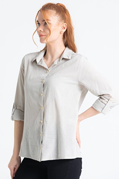 Eliş Şile Bezi Μακρυμάνικο Voile Avşar Καλοκαιρινό Πουκάμισο Stone Stone