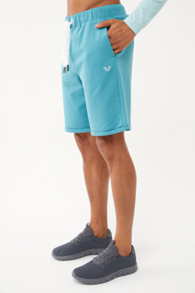 bilcee Men's Dark Green Thick Drawstring Elastic Waist Organic-Bermuda Sports Shorts 0803