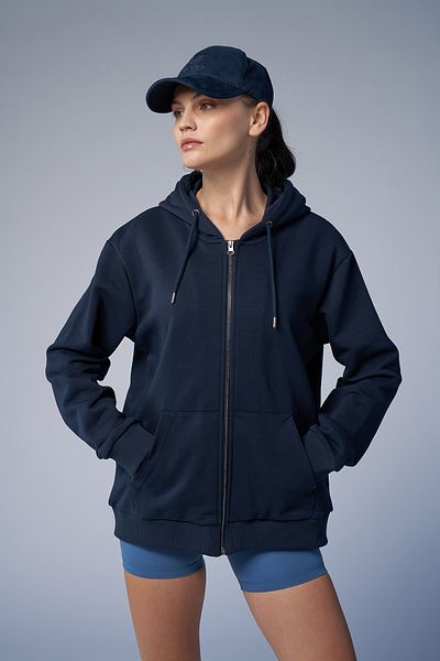 bilcee Peak Unisex Navy Blue Oversize με φερμουάρ και κουκούλα 7016