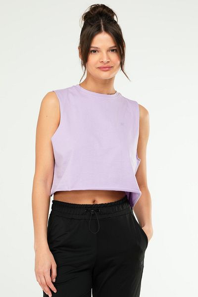 speedlife Tricou crop fără mâneci cu gât crew liliac pentru femei - 100% bumbac SF0749