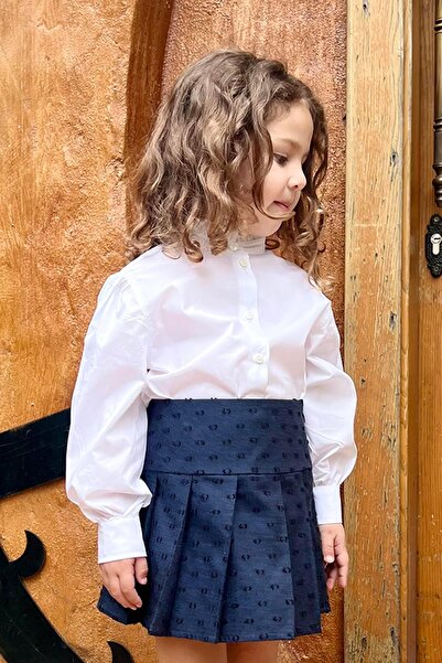 minojoy Kız Çocuk Poplin Uzun Kol Fırfır Yakalı Beyaz Gömlek