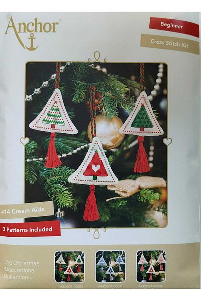 Anchor Pine Tree Patterned Christmas Themed Tree Ornament Cross Stitch Embroidery Kit 9X9Cm