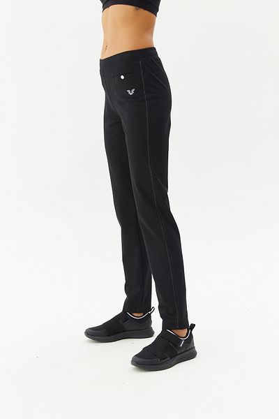 bilcee Pantaloni de sport negri tricotați cu picioare drepte pentru femei 2747
