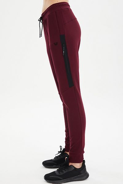bilcee Pantaloni de sport sport din bumbac cu nervuri bordeaux pentru femei 0807