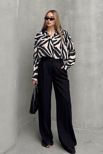 Olcay Сорочка в зебра-принт, чорна-камінь 9320