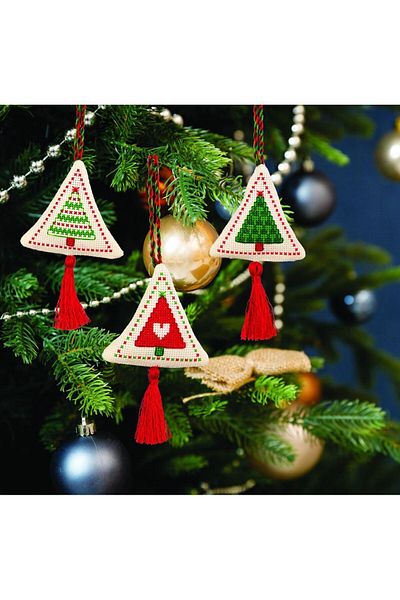 Anchor Pine Tree Patterned Christmas Themed Tree Ornament Cross Stitch Embroidery Kit 9X9Cm