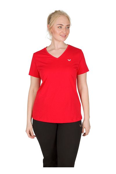 bilcee Tricou roșu cu decolteu în V cu mânecă scurtă, 100% bumbac, mărime mare 8758