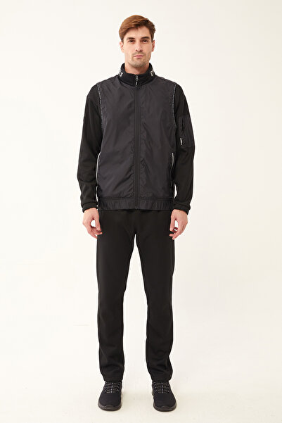 bilcee Черен мъжки спортен екип - с качулка, еластична талия, ръкави с цип, джобове 1521