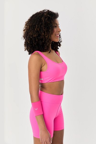 bilcee Top crop sport pentru femei V.Pink - Lycra, cu tampoane, lungime crop, stil sutien, bustieră 0819