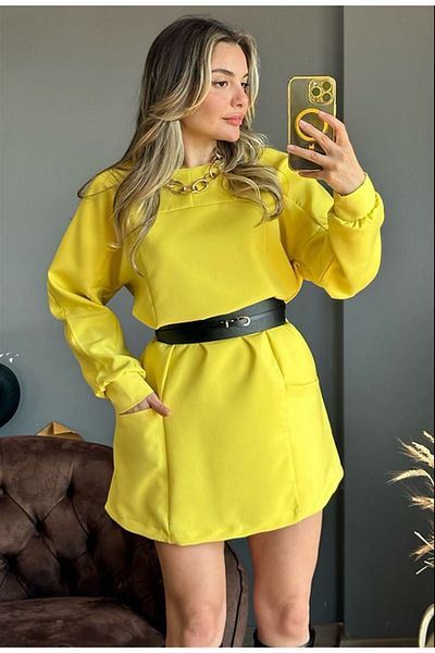 SHUGAA Oversize Design Double Crepe Comfortable Fit Dress with Women's Pocket Stitching Detail