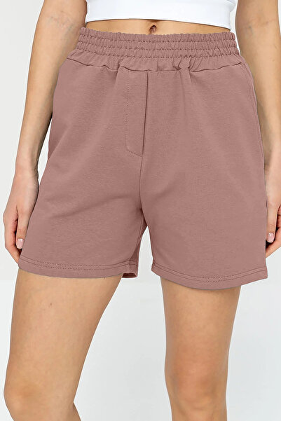 bilcee Quicktime Women's Zınc High Waist Cotton Pocketed Elastic Waistband Sports Shorts 7006