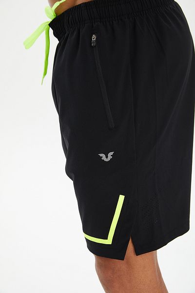 bilcee Men's Black Phosphor Slit Leg Zipper Pocket Thin Woven Fabric Training Shorts 0699
