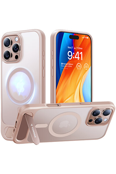 TORRAS جراب Magsafe القوي لهاتف iPhone 16 Pro Max: مقاوم للسقوط العسكري، مع حامل قابل للتعديل، لون ذهبي صحراوي