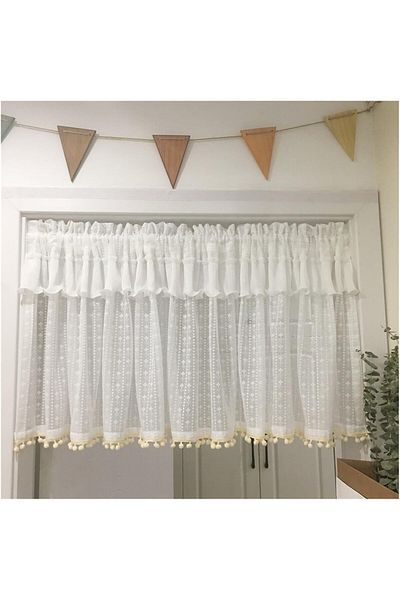 fulina Cotton Window Curtain Beige/white Use For Living Room, Bedroom,kitchen 35x100cm