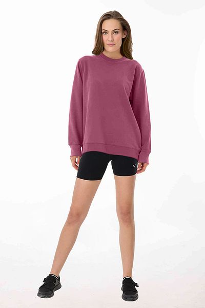 bilcee Peak Women's Plum Oversize Crew Neck Basic Sweatshirt 7015