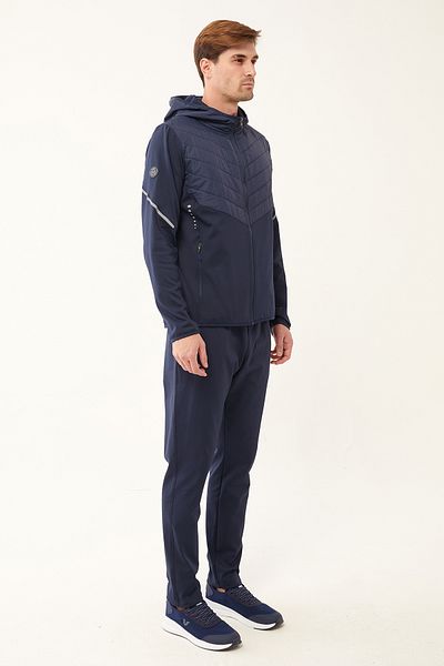bilcee Men's Navy Blue Woven Detailed Straight Leg Hooded Winter Suit 1616