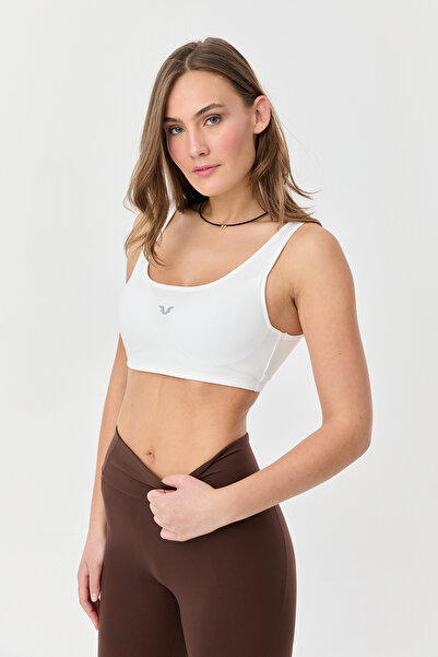 bilcee White Organic Cotton Supported Women's Crop Top Bra - Sports and Casual 0148
