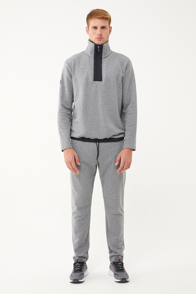 bilcee Erkek Koyu Gri Melanj Yarım Fermuarlı Dik Yaka Sweatshirt Takım 1626