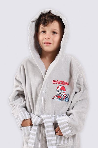 Ecocotton Μπουρνούζι Racer Boy 100% οργανικό βαμβάκι κεντημένο γκρι
