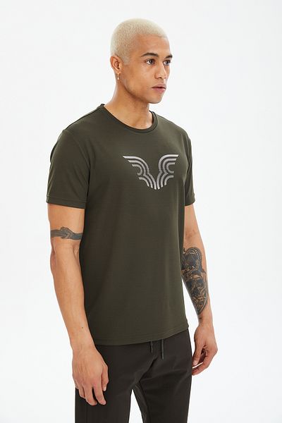 bilcee Ανδρικό μπλουζάκι με πράσινο εμπριμέ Crew Neck Training Casual και Sports T-shirt 0827