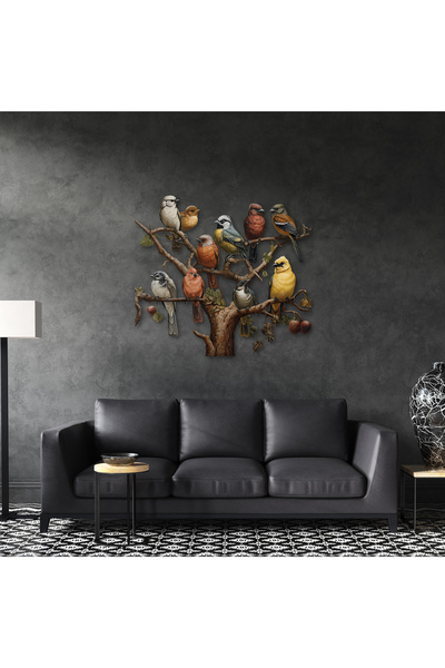 SteelArtDec AĞAÇ DALLARINDAKİ KUŞ AİLESİ METAL TABLO