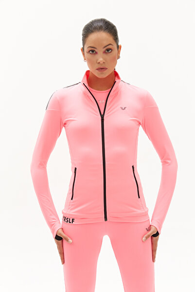 bilcee Kadın Pembe Dik Yaka Cepli Fermuarlı Spor Alt Üst 3lü Eşofman Takımı 0600