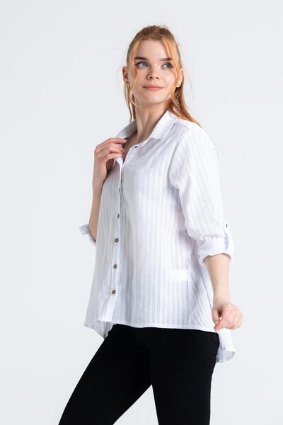 Eliş Şile Bezi Uzun Kol Şile Bezi Peyker Yazlık Gömlek Beyaz Byz