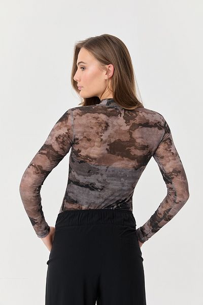 bilcee Women's Beige Camouflage Transparent Digital Printed Body 9767