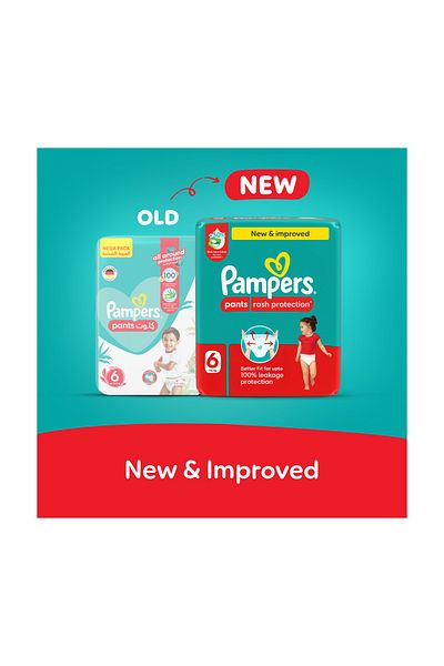 Pampers Rash Protection Pants Diapers, Size 6, 16-21kg, +50% Aloe Vera Lotion, 360° Leak-Free