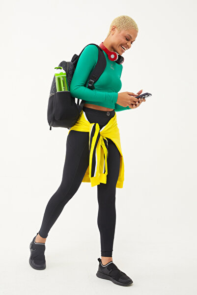 bilcee Women's Green Soft Textured Sports Long Sleeve Crop Performance Body 1672