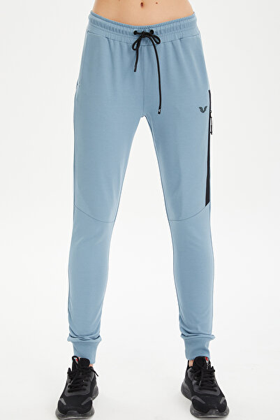 bilcee Kadın Mavi Ribana Paçalı Pamuklu Spor Eşofman Altı 0807