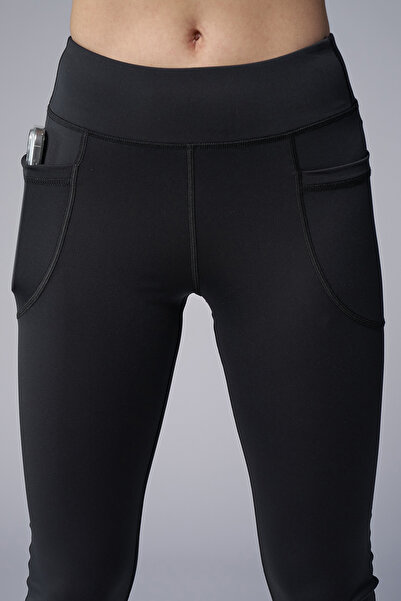 bilcee Peak γυναικείο μαύρο ψηλόμεσο παντελόνι με τσέπες ισπανικό κολάν 7027