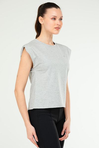 speedlife Gri Melange Oversize Basic 100% bumbac cu decolteu triplu, fără mâneci, căptușit, tricou pentru femei SF0758
