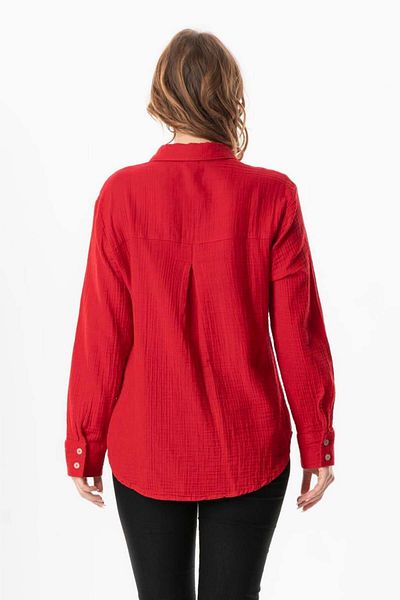 Eliş Şile Bezi Long Sleeve Sign Pocket Detailed Muslin Summer Shirt Red Krmz