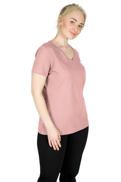 bilcee Women's Powder Pink V-Neck Short Sleeve Large Size Cotton Long Back Plain Casual and Sports T-Shirt 8758