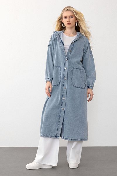 Olcay Denim-Mütze mit Kapuze und Knopfdetail BLAU 6711